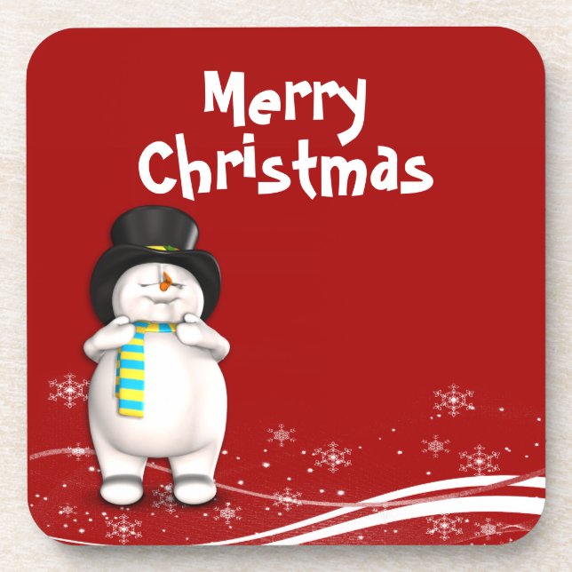 Cartoon Snowman Christmas Coaster (Front)