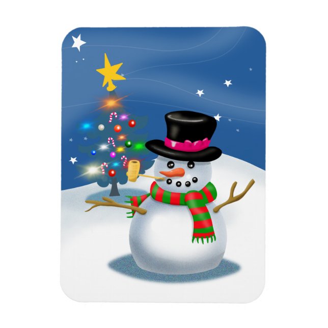 Cartoon Snowman Christmas Magnet (Vertical)