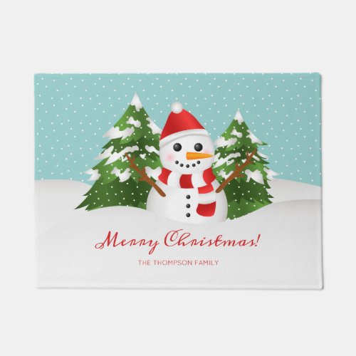 Cartoon Snowman  Custom Family Name Christmas Doormat