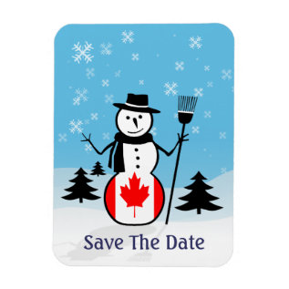 Cartoon Snowman In Field Of Snow And Canada Flag Magnet at Zazzle