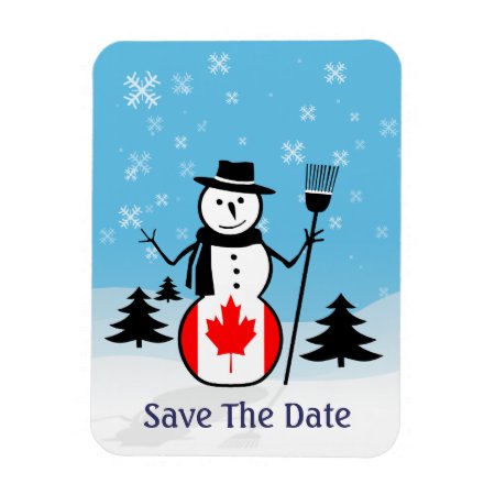 Cartoon Snowman In Field Of Snow And Canada Flag Magnet