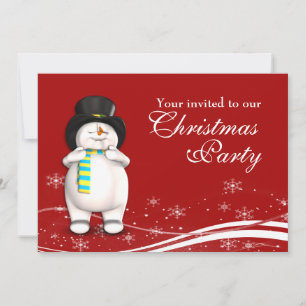 Cartoon Snowman & Santa Claus Christmas Party Invitation