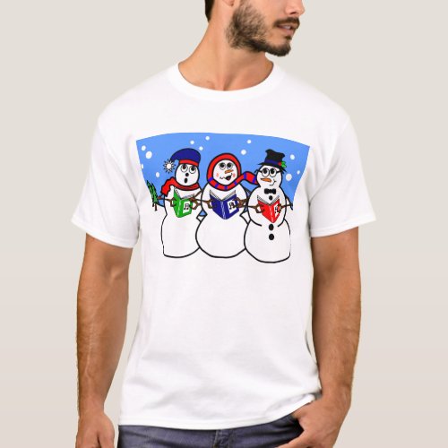 Cartoon Snowman Singing Trio Holiday Characters T_Shirt