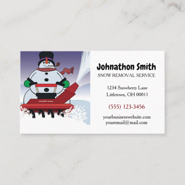 Cartoon Snowman Snow Removal Service Business Card (Front)