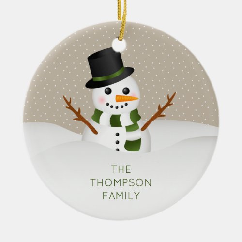 Cartoon Snowman With Personalizable Name Christmas Ceramic Ornament