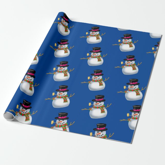 Cartoon Snowman Wrapping Paper (Unrolled)
