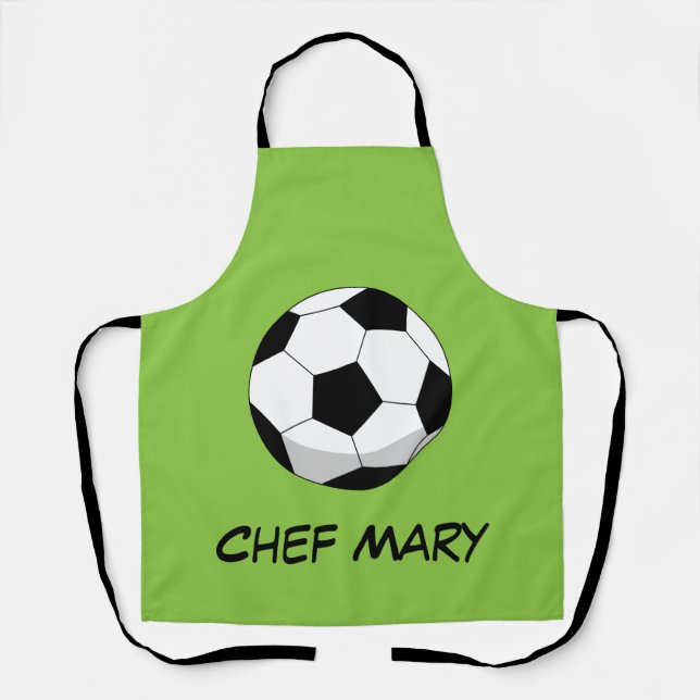 Cartoon Soccer Ball | Add Your Name or Text Apron (Front)