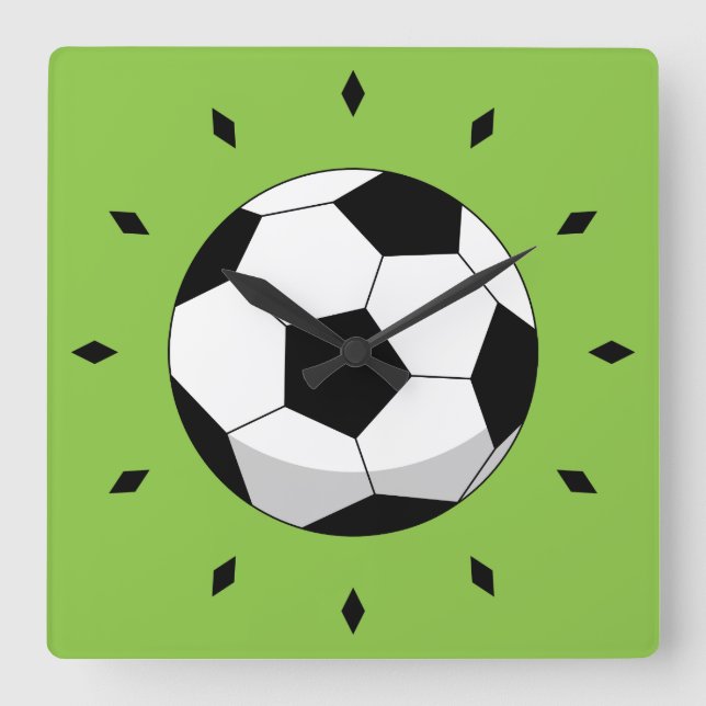 Cartoon Soccer Ball Square Wall Clock (Front)