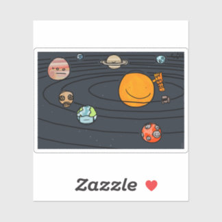 Cartoon Solar System Matte 3" x 3" Sticker