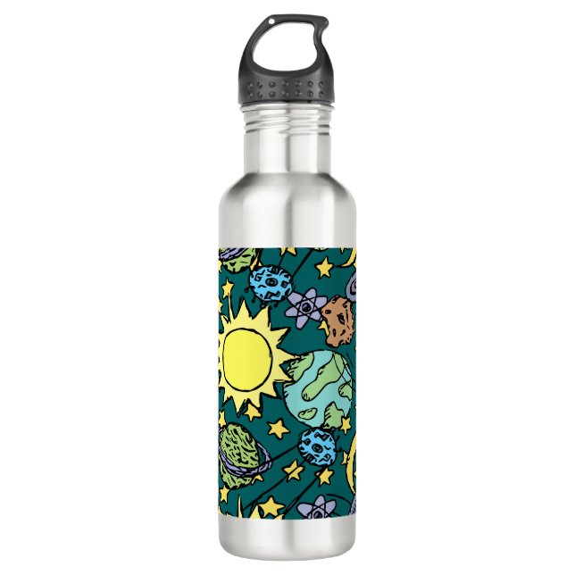 Cartoon Solar System  Stainless Steel Water Bottle (Front)