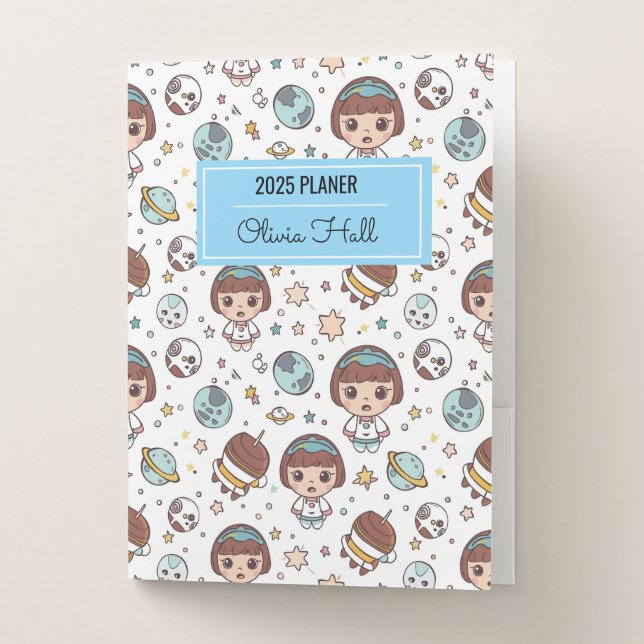 Cartoon Space Back to School Supplies Teachers Pocket Folder (Front)