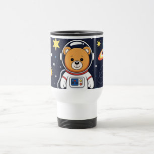 Cartoon Space Bear and Planets Illustration Travel Mug