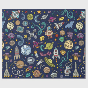 Cartoon Space Explorer Birthday Kids Theme Wrapping Paper