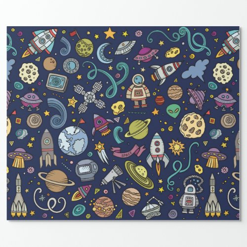 Cartoon Space Explorer Birthday Kids Theme Wrapping Paper