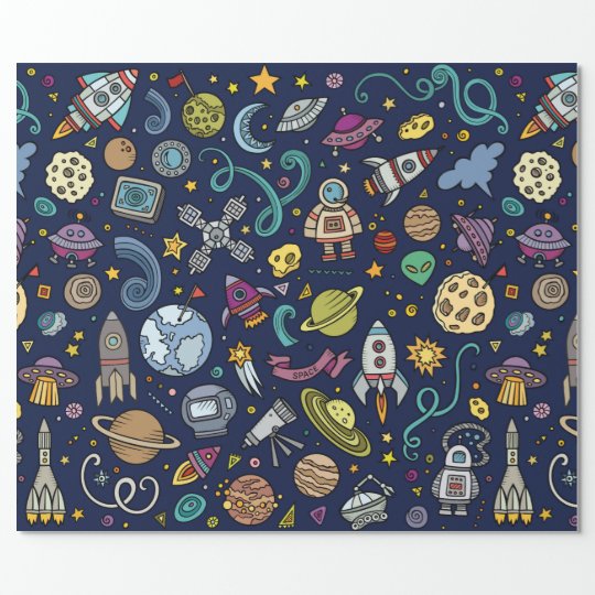 Cartoon Space Explorer Birthday Kids Theme Wrapping Paper | Zazzle.com