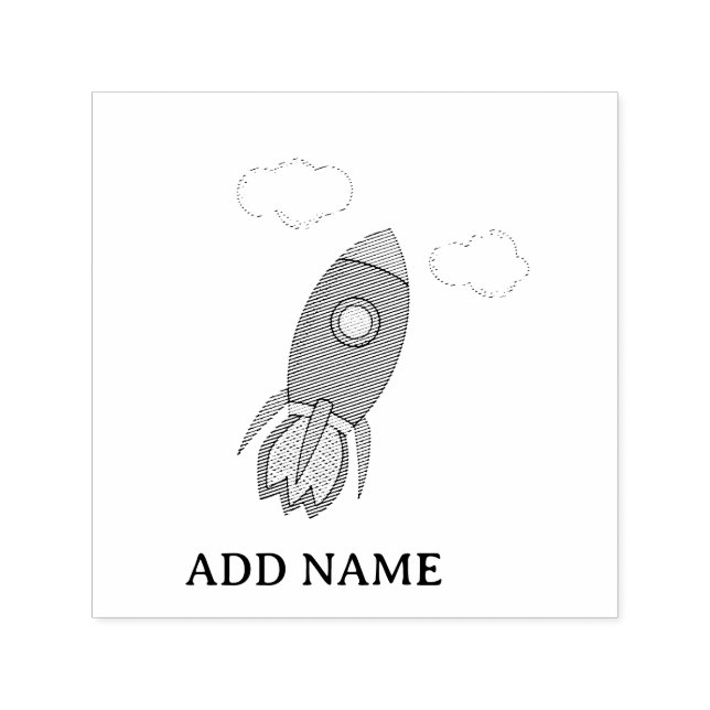 Cartoon Space Rocket Custom Name Self-inking Stamp (Design)