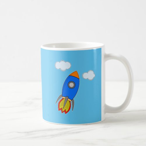 Cartoon Space Rocket In Blue Sky Coffee Mug