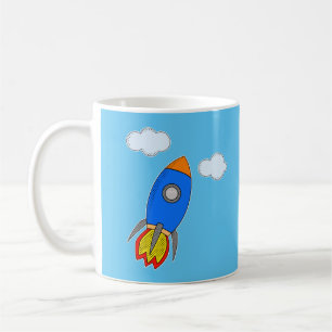 Cartoon Space Rocket In Blue Sky Coffee Mug