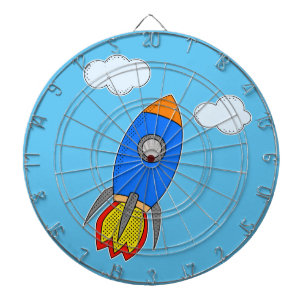 Cartoon Space Rocket In Blue Sky Dart Board