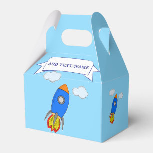 Cartoon Space Rocket In Blue Sky Favor Boxes