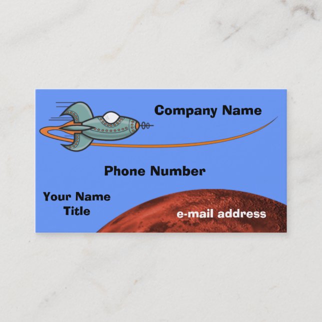 Cartoon Space Ship Alien Planet Business Card (Front)