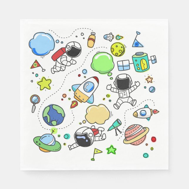Cartoon Space Theme Birthday Party Paper Napkins (Front)