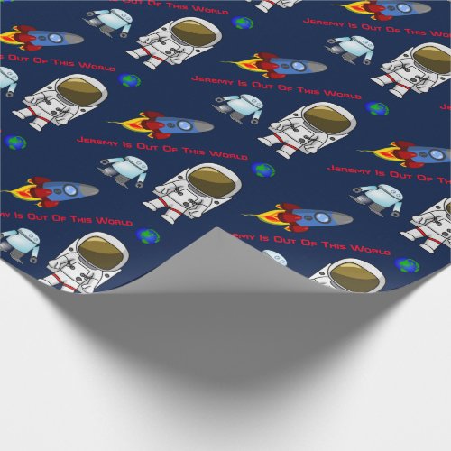 Cartoon Space Theme Custom Birthday Wrapping Paper