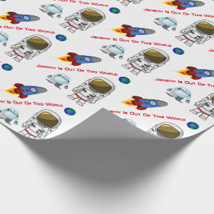 Cartoon Space Theme Custom Birthday Wrapping Paper