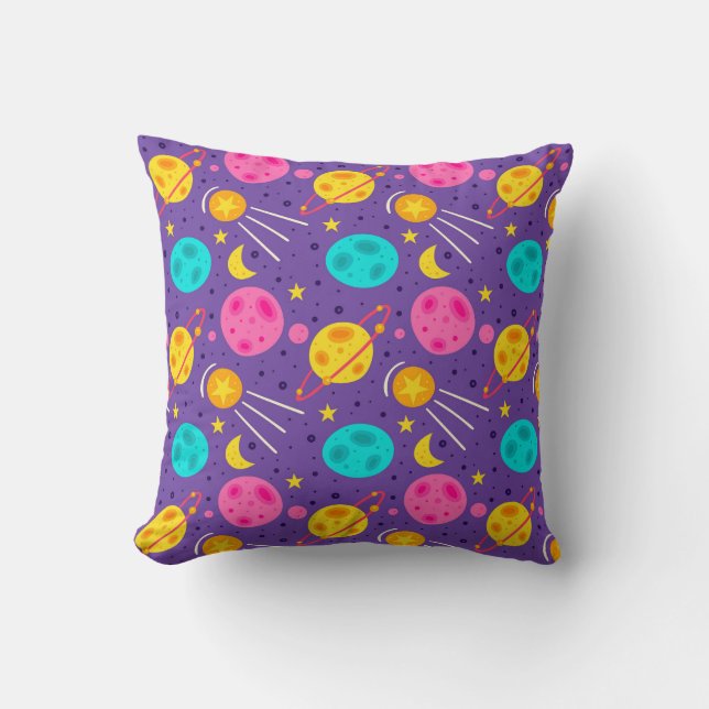 Cartoon Space Throw Pillow (Front)
