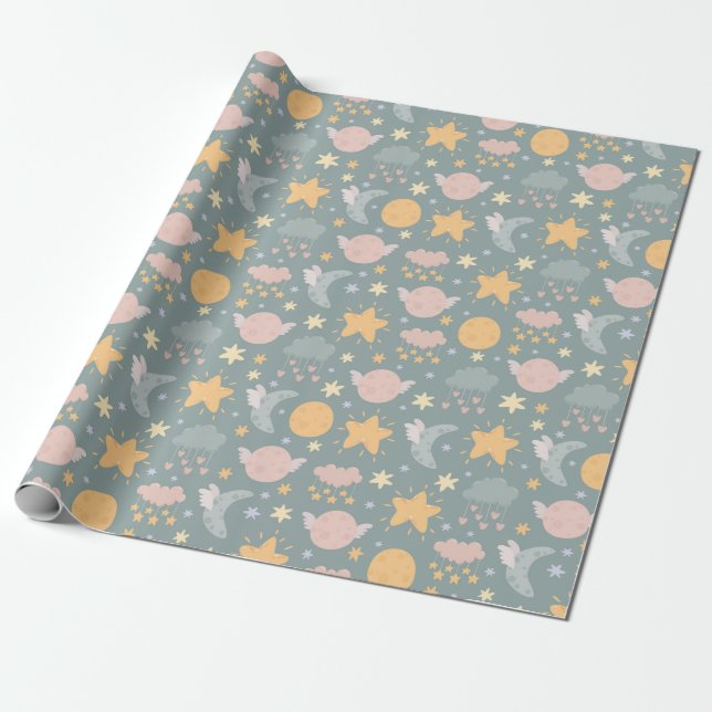 Cartoon Space Wrapping Paper (Unrolled)