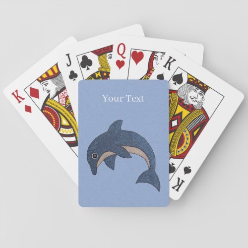 Cartoon Sparkle Jumping Dolphin Dark Blue White Bi Poker Cards