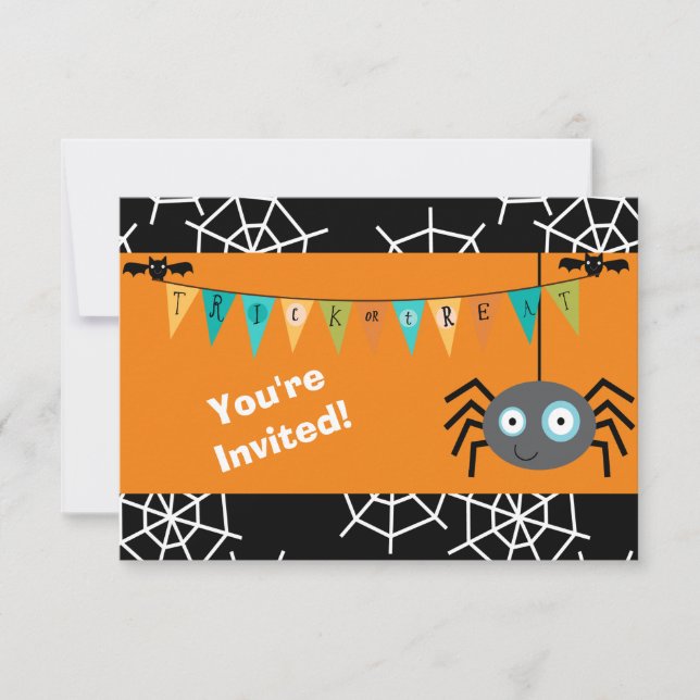 Cartoon Spider Halloween Kids Party Invitation (Front)