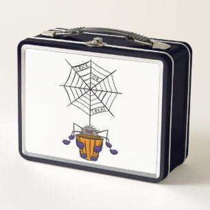 Cartoon Spider hanging from Web holding Bucket Metal Lunch Box