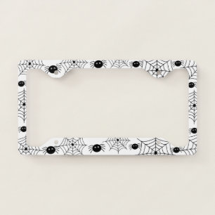 Cartoon Spiders and Spider Web Pattern License Plate Frame