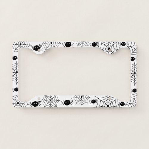 Cartoon Spiders and Spider Web Pattern License Plate Frame