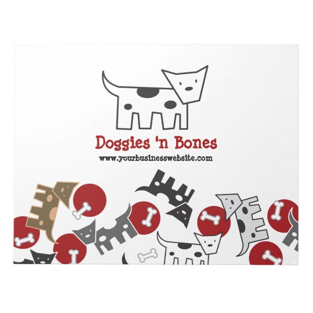 Cartoon Spotted Doggies & Bones Cute Fun Notepad (Front)