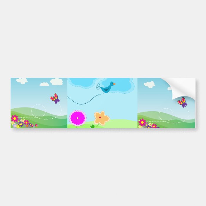 Cartoon Springtime Scene Bumper Sticker