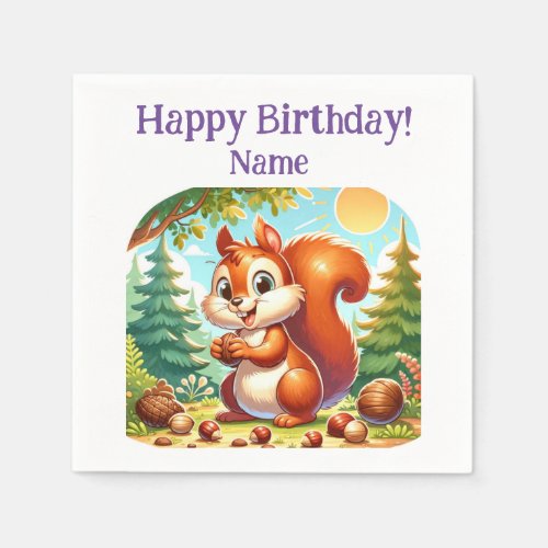 Cartoon squirrel customizable birthday napkin