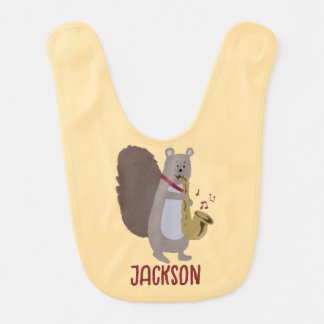 Cartoon Squirrel Playing Saxophone Musical  Baby Bib