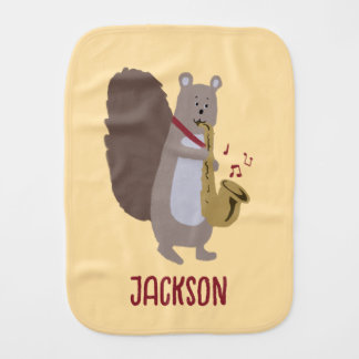 Cartoon Squirrel Playing Saxophone Musical  Baby Burp Cloth