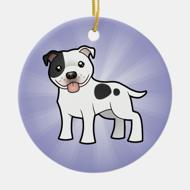 Cartoon Staffordshire Bull Terrier (add your msg) Ceramic Ornament (Front)