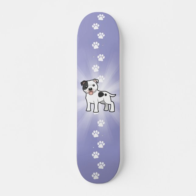 Cartoon Staffordshire Bull Terrier Skateboard Deck (Front)