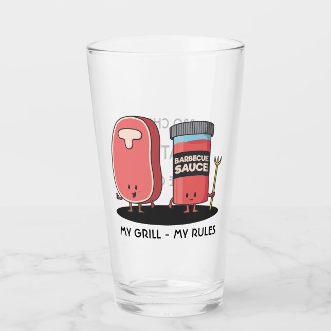 Cartoon Steak & Sauce Custom BBQ Chef Glass (Front)