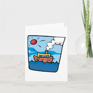 Cartoon Steamship on Ocean Waves Nautical Art  Card