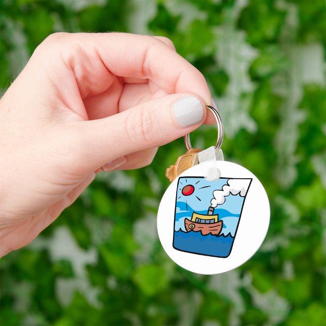 Cartoon Steamship on Ocean Waves Nautical Art  Keychain (Creator Uploaded)