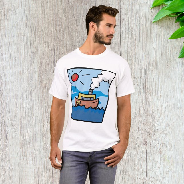 Cartoon Steamship on Ocean Waves Nautical Art  T-Shirt (Creator Uploaded)