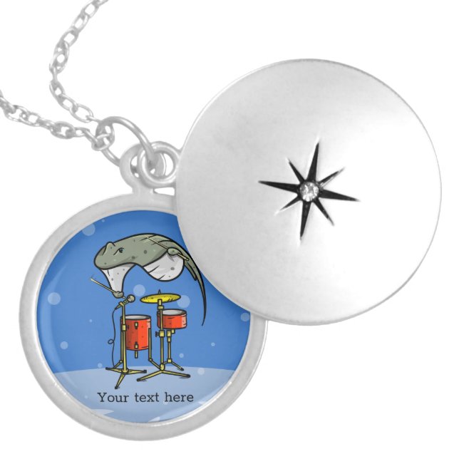 Cartoon Stingray playing a musical instrument Locket Necklace (Front)