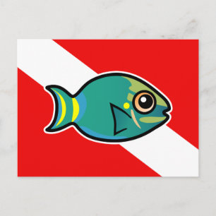 Cartoon Stoplight Parrotfish Dive Flag Postcard