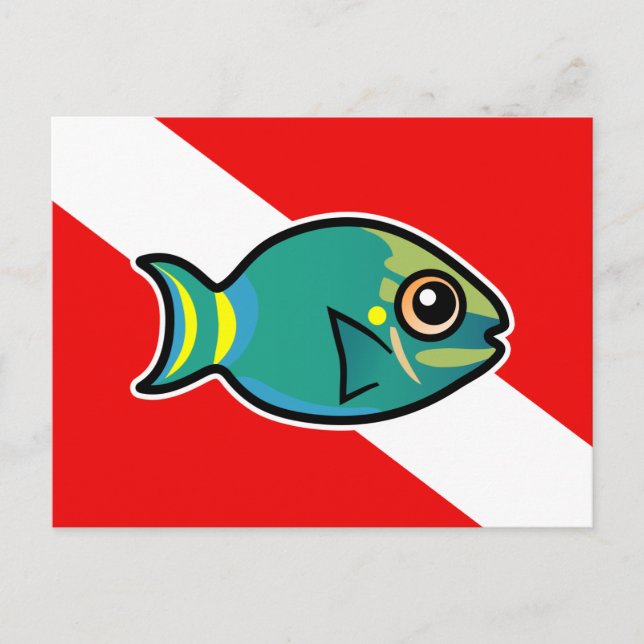 Cartoon Stoplight Parrotfish Dive Flag Postcard (Front)