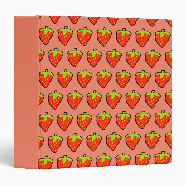 Cartoon Strawberries Red Pattern 3 Ring Binder (Front/Spine)